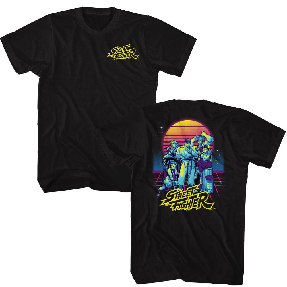 Black Street Fighter t-shirt featuring a Street Fighter Street Fighter Synthwave Fighter 2 design