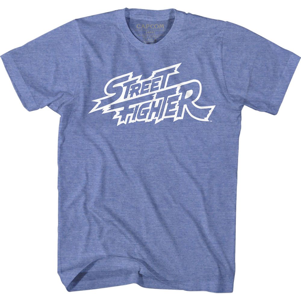 Light Blue Heather Street Fighter t-shirt featuring a Street Fighter Logo Outline design