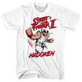 White Street Fighter t-shirt featuring a Street Fighter Hadoken design