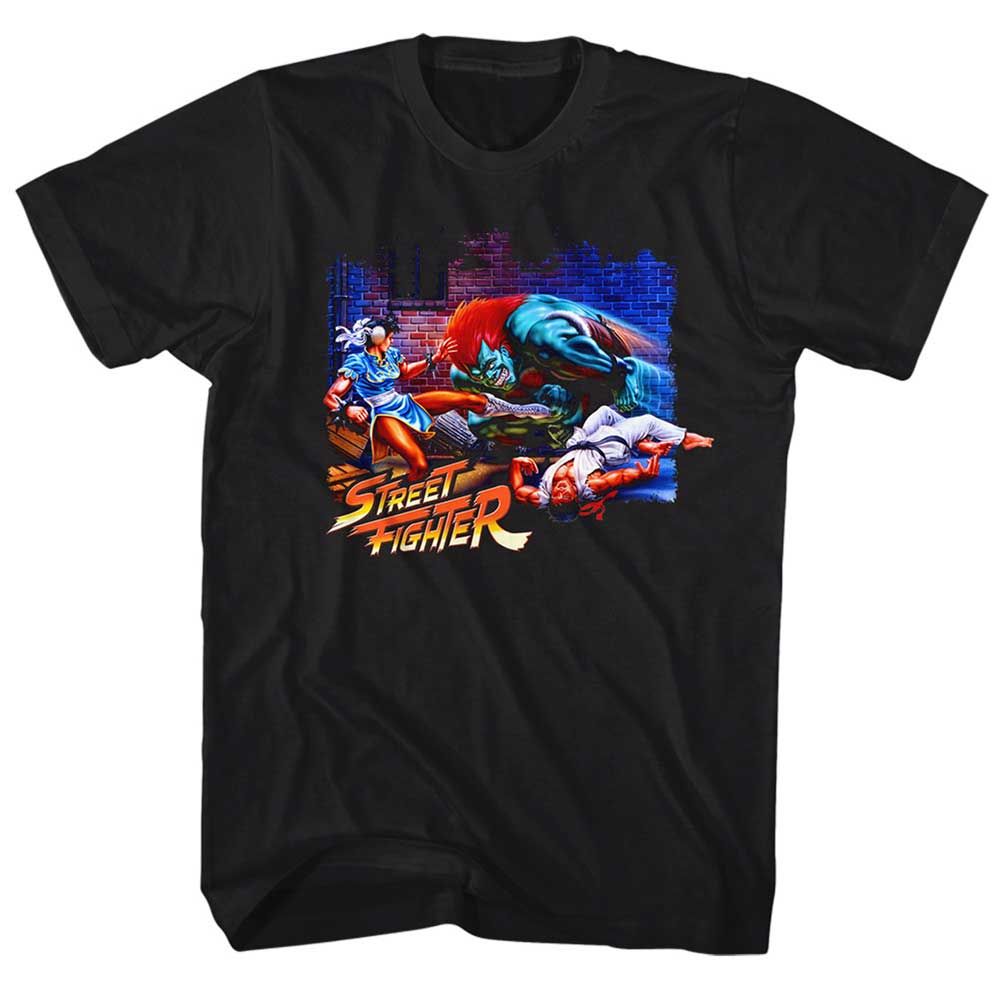 Black Street Fighter t-shirt featuring a Street Fighter Alley Fight design