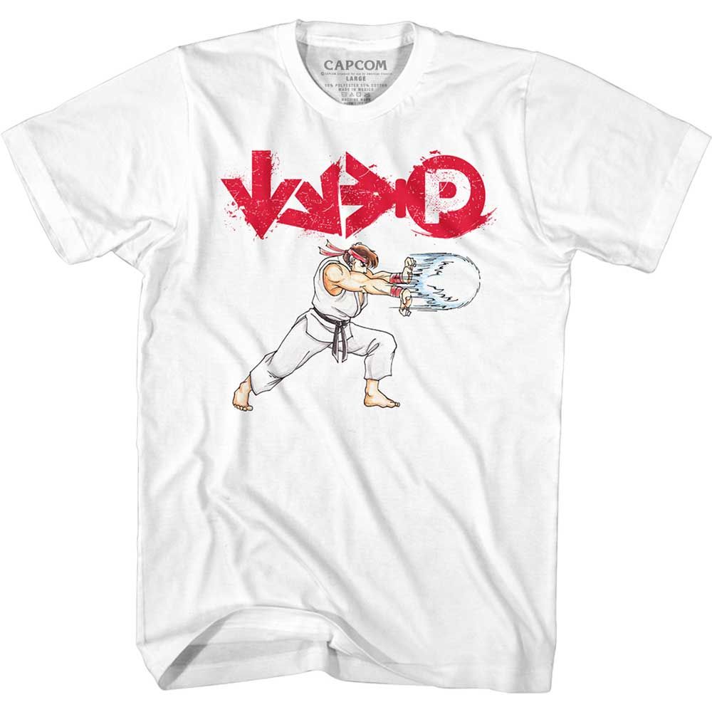 White Street Fighter t-shirt featuring a Street Fighter Code design