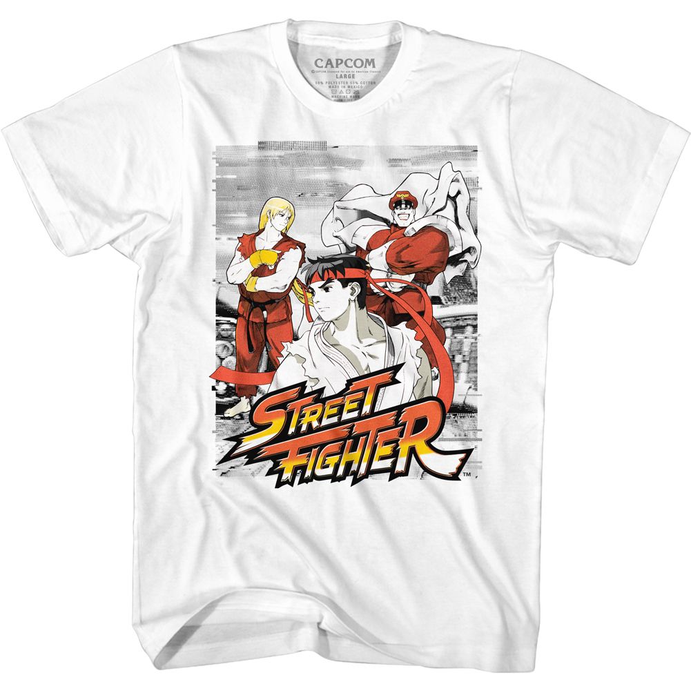White Street Fighter t-shirt featuring a Street Fighter Grainy Background design