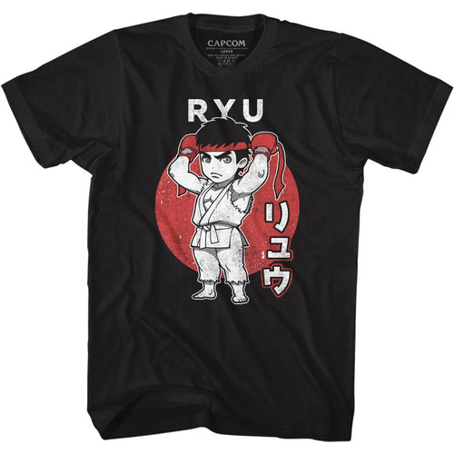 Black Street Fighter t-shirt featuring a Street Fighter Chibi Ryu design