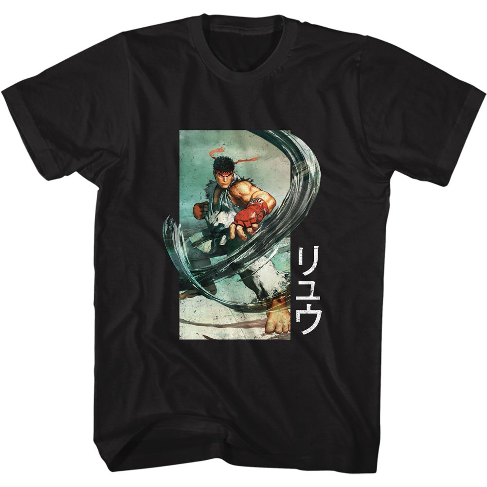 Black Street Fighter t-shirt featuring a Street Fighter Ryu Air Punch design