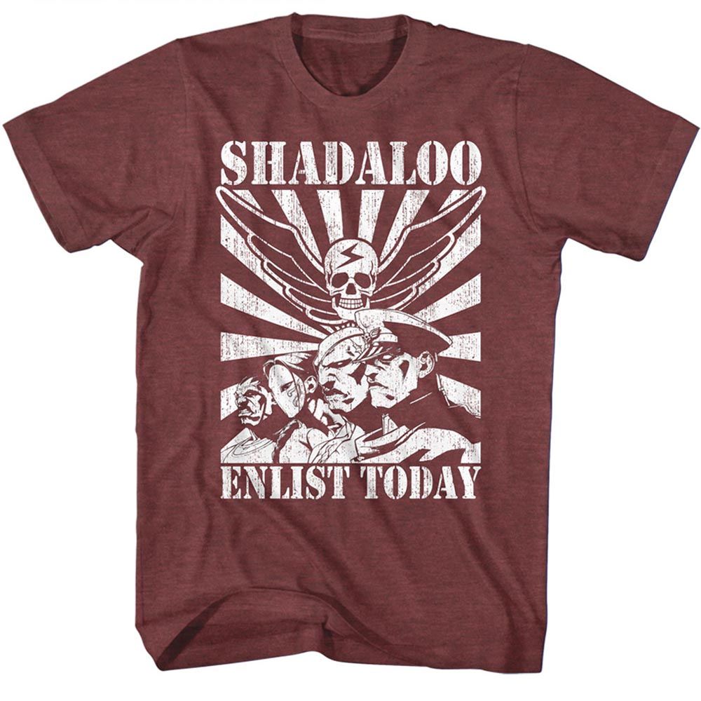 Vintage Maroon Heather Street Fighter t-shirt featuring a Street Fighter Enlist Today design