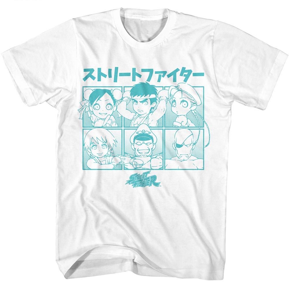 White Street Fighter t-shirt featuring a Street Fighter Street Fighter Chibi Characters design
