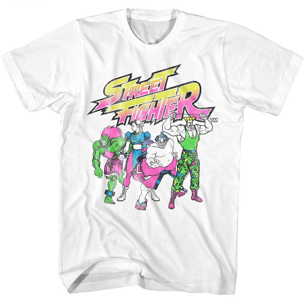 White Street Fighter t-shirt featuring a Street Fighter Street Fighter Sf 2 Neon Fighters design