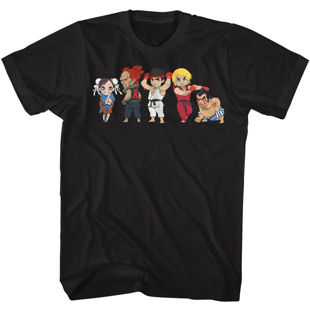 Black Street Fighter t-shirt featuring a Street Fighter Street Fighter 5 Chibis design