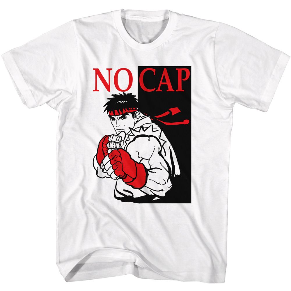 White Street Fighter t-shirt featuring a Street Fighter Street Fighter No Cap design