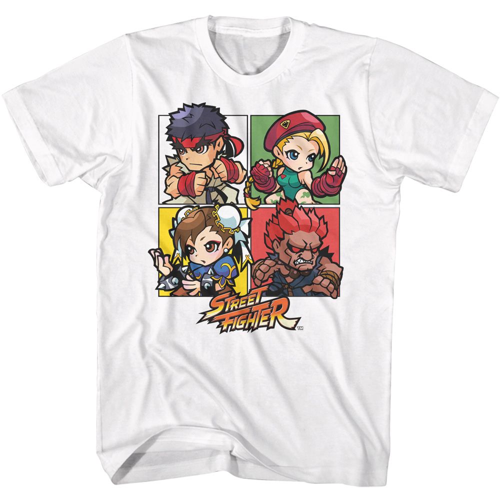 White Street Fighter t-shirt featuring a Street Fighter Street Fighter Four Chibi Squares design