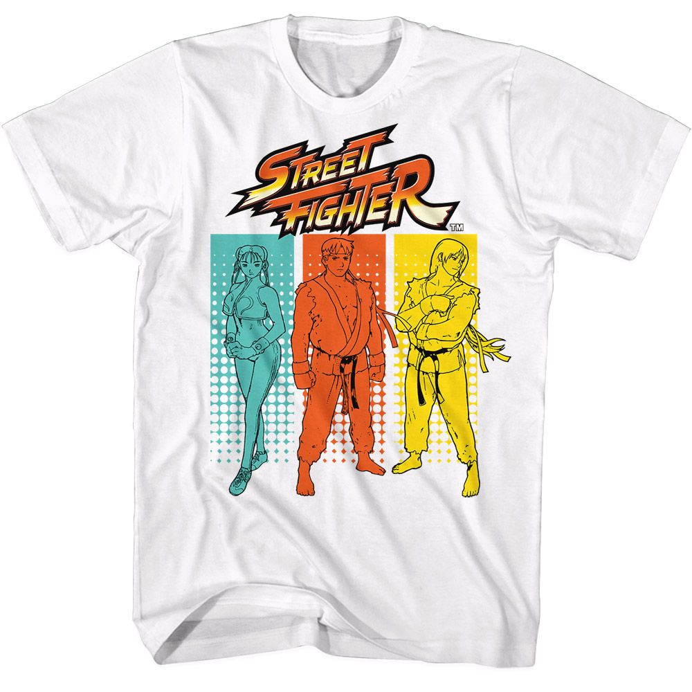White Street Fighter t-shirt featuring a Street Fighter Street Fighter Halftone Rectangles design