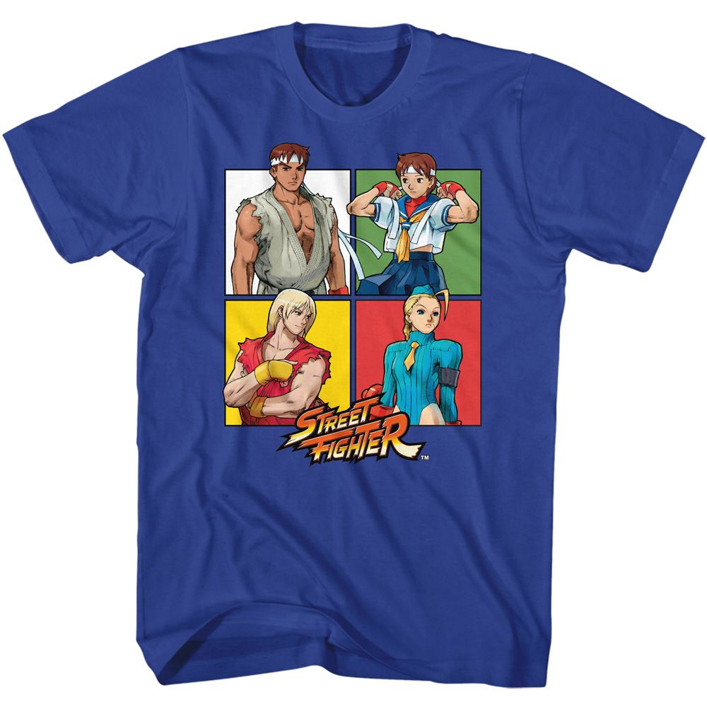 Royal Blue Street Fighter t-shirt featuring a Street Fighter Street Fighter Four Squares design