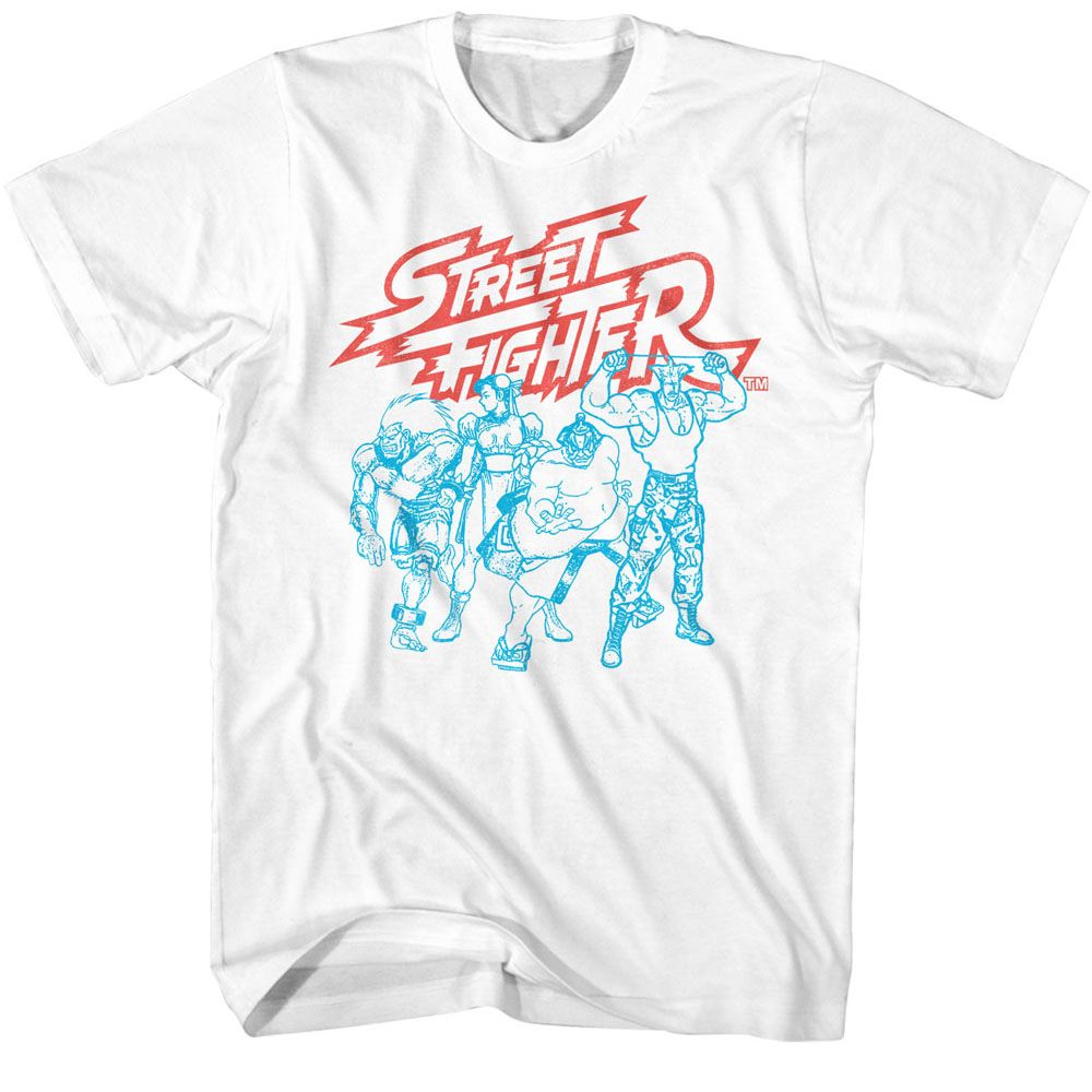 White Street Fighter t-shirt featuring a Street Fighter Street Fighter Sf2 Fighters Group design