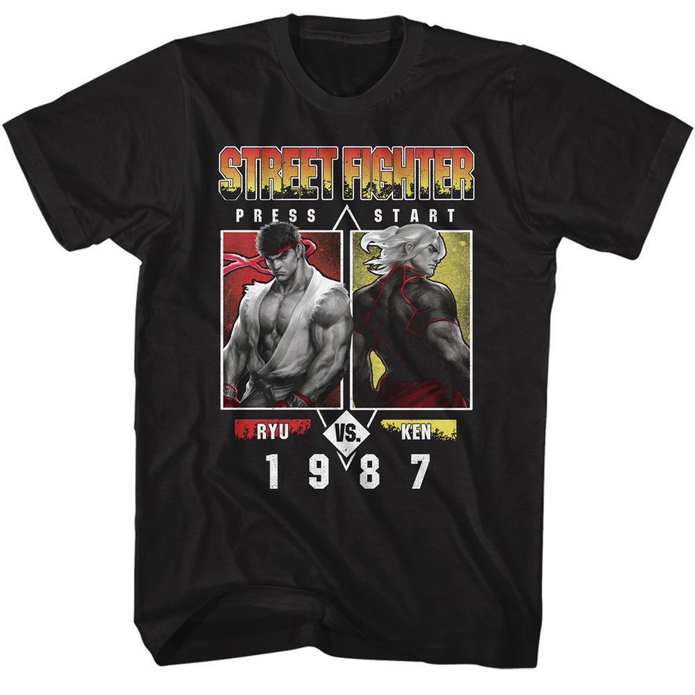 Black Street Fighter t-shirt featuring a Street Fighter Street Fighter-Ryu vs Ken 1987 design