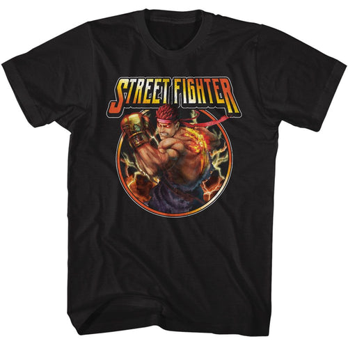 Black Street Fighter t-shirt featuring a Street Fighter Street Fighter Lightning Ryu design