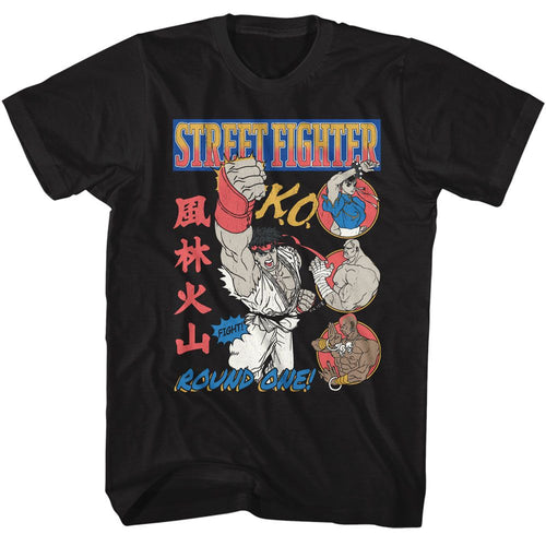 Black Street Fighter t-shirt featuring a Street Fighter Street Fighter Round One Comic design