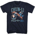 Navy Street Fighter t-shirt featuring a Street Fighter Street Fighter Chun Li Varsity design