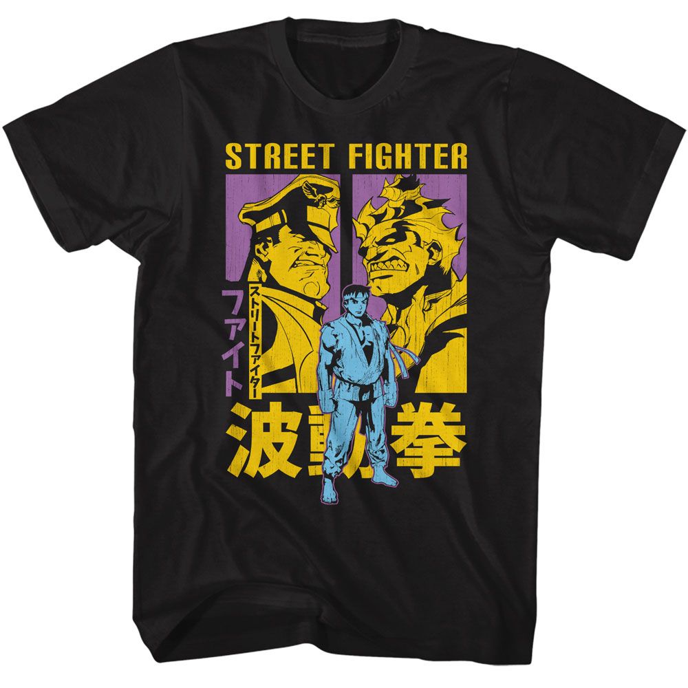 Black Street Fighter t-shirt featuring a Street Fighter Street Fighter Ryu Akuma and M Bison design