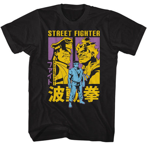Black Street Fighter t-shirt featuring a Street Fighter Street Fighter Ryu Akuma and M Bison design