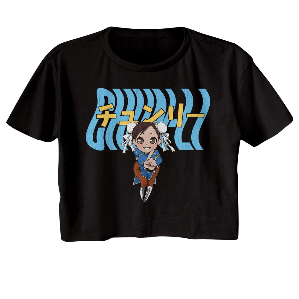 Street Fighter Ladies Crop Top - Street Fighter Chun Li Warped Text