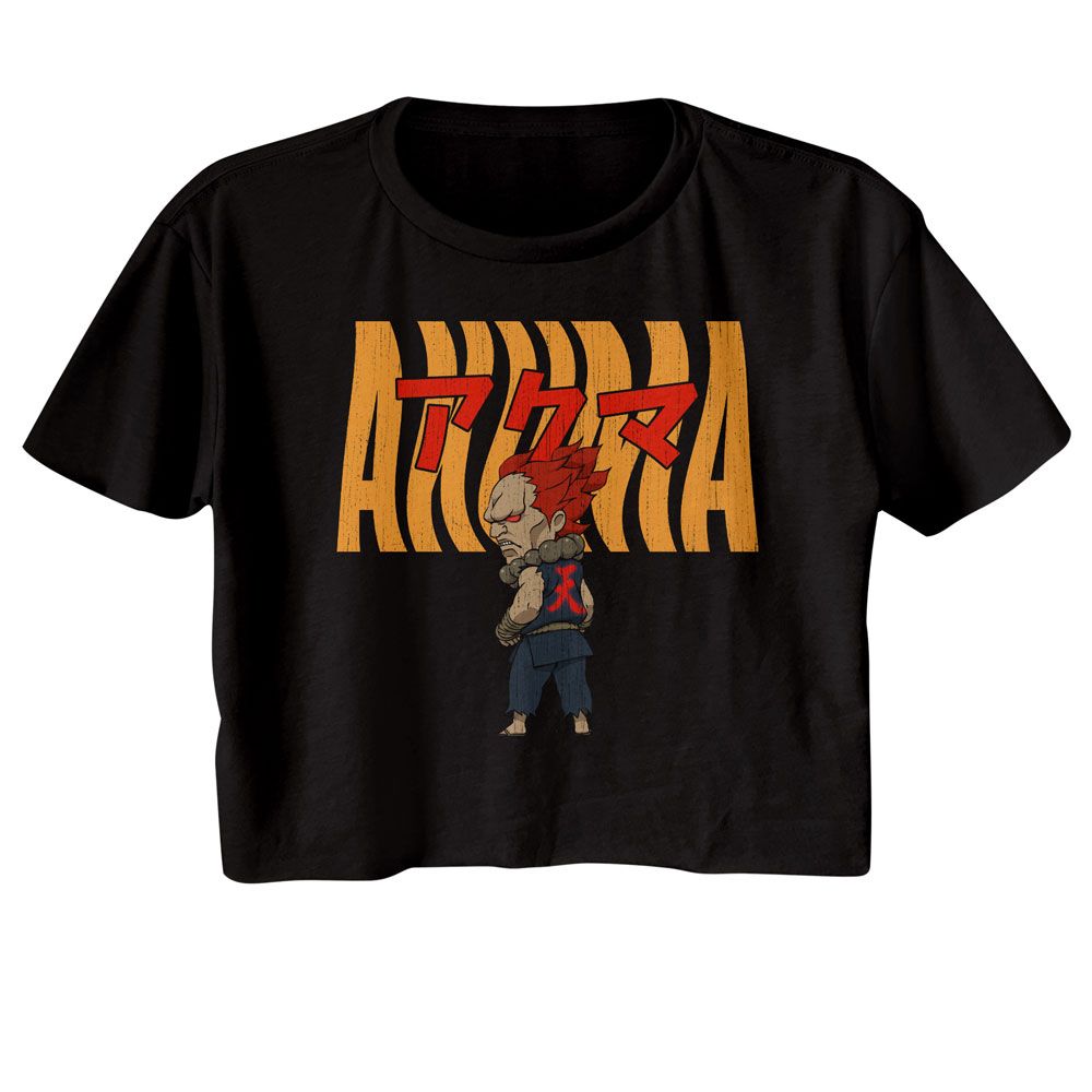 Street Fighter Ladies Crop Top - Street Fighter Akuma Warped Text