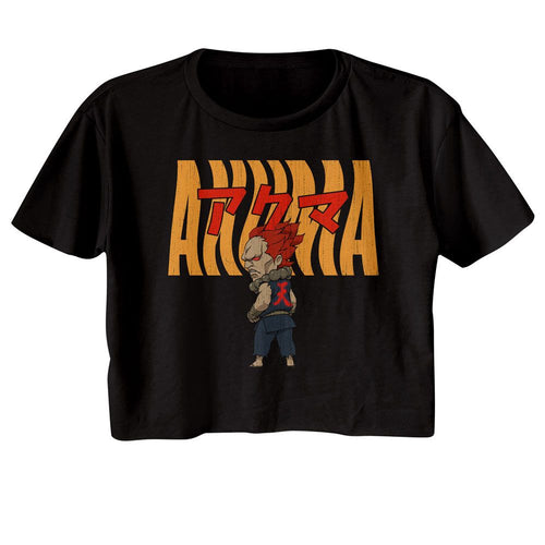 Street Fighter Ladies Crop Top - Street Fighter Akuma Warped Text