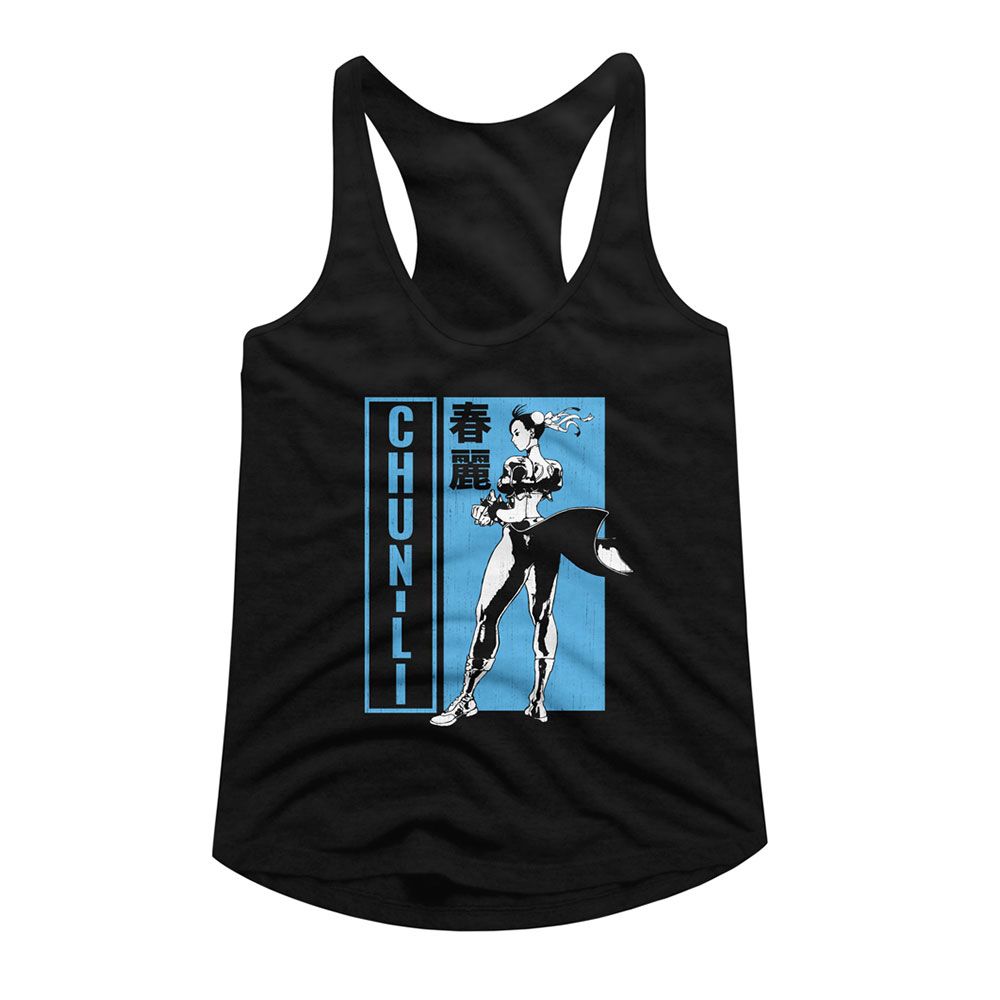Street Fighter Ladies Racerback - Street Fighter Chun Li Bw Character Pose
