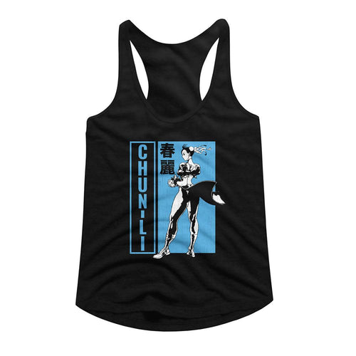 Street Fighter Ladies Racerback - Street Fighter Chun Li Bw Character Pose