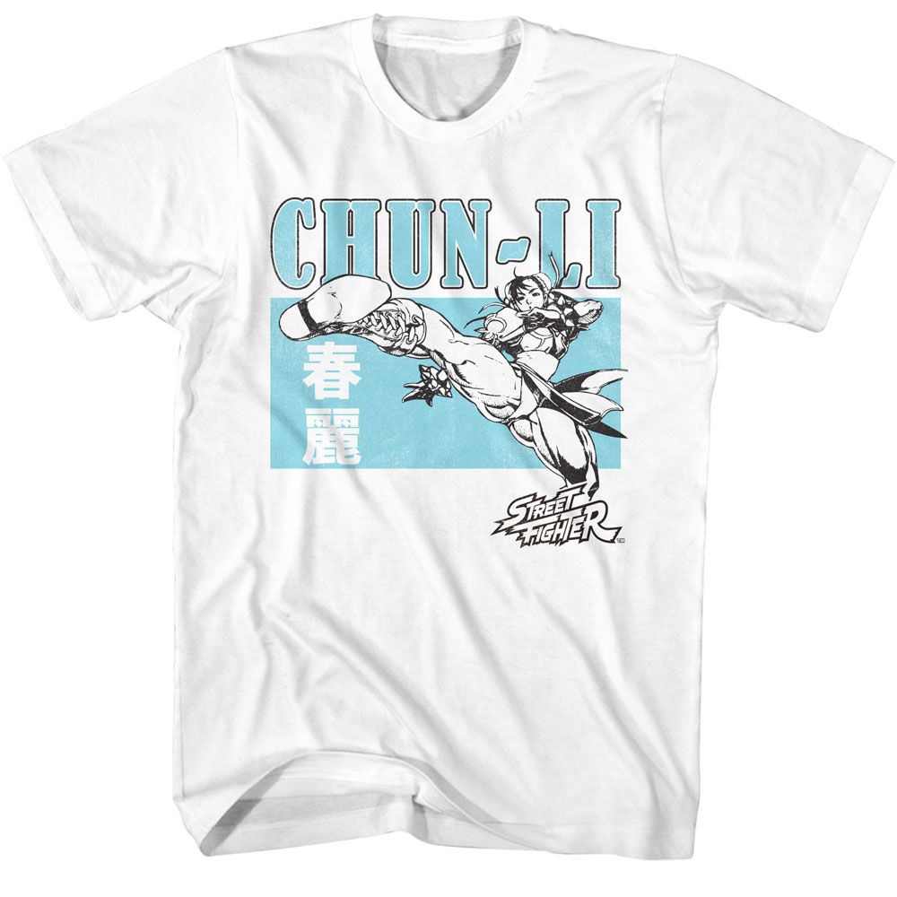 White Street Fighter t-shirt featuring a Street Fighter Street Fighter Chun Li Character Block design
