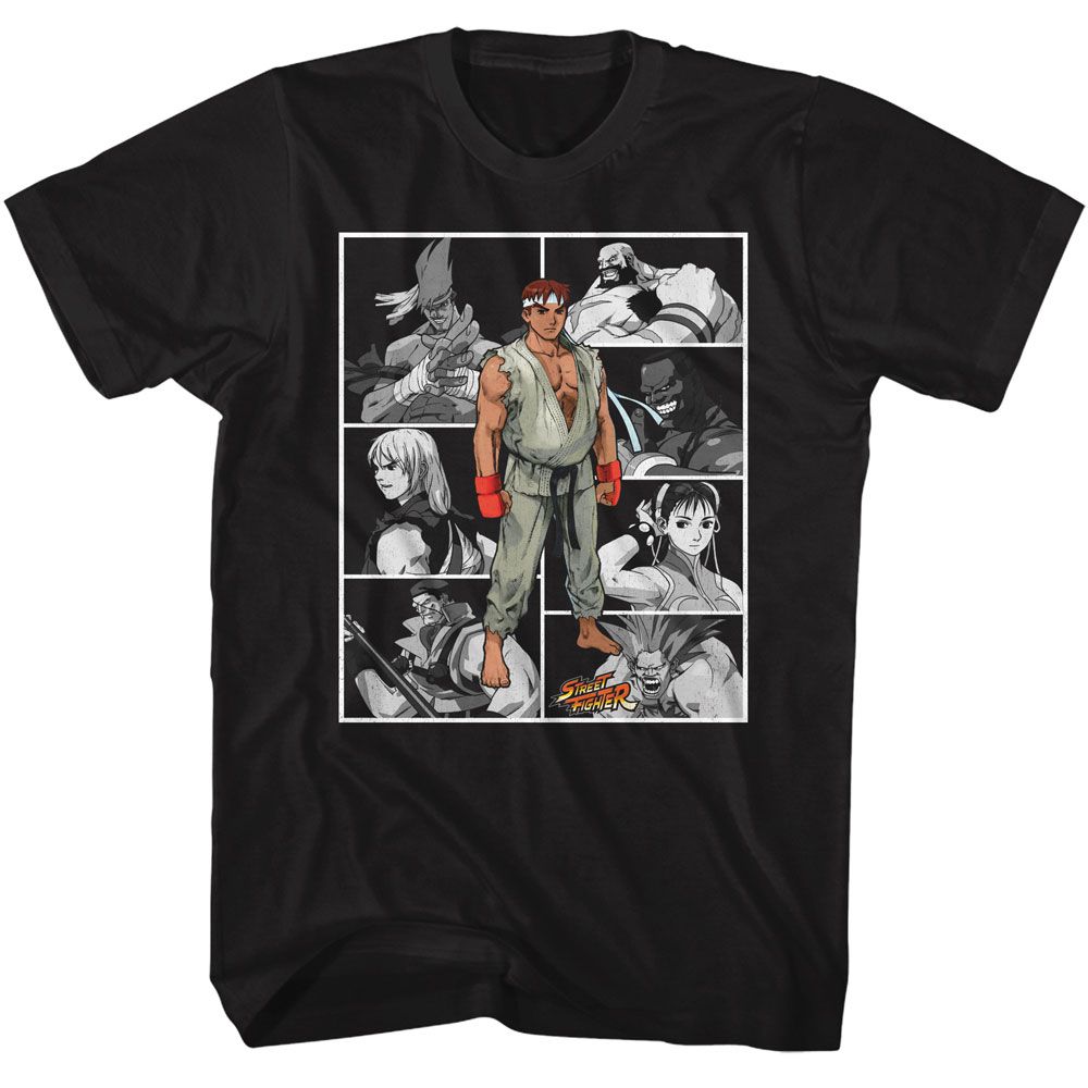 Black Street Fighter t-shirt featuring a Street Fighter Street Fighter Fighters in Boxes design