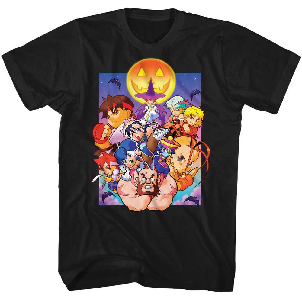 Black Street Fighter t-shirt featuring a Street Fighter Street Fighter Pocket Fighters Spooky design