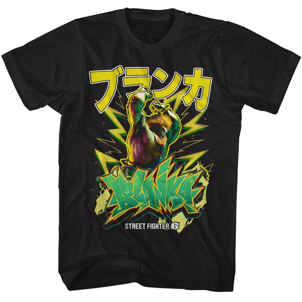 Black Street Fighter t-shirt featuring a Street Fighter Street Fighter Blanka Graffiti design