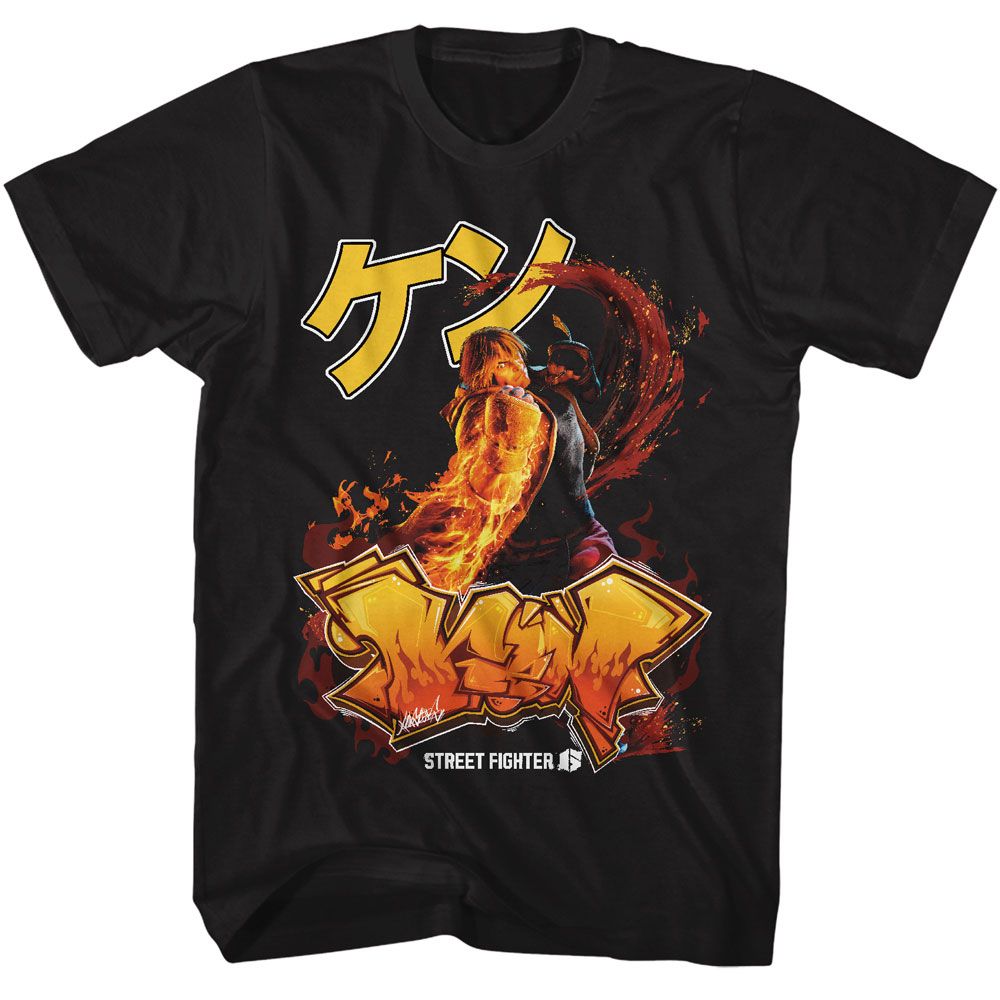 Black Street Fighter t-shirt featuring a Street Fighter Street Fighter Ken Graffiti design
