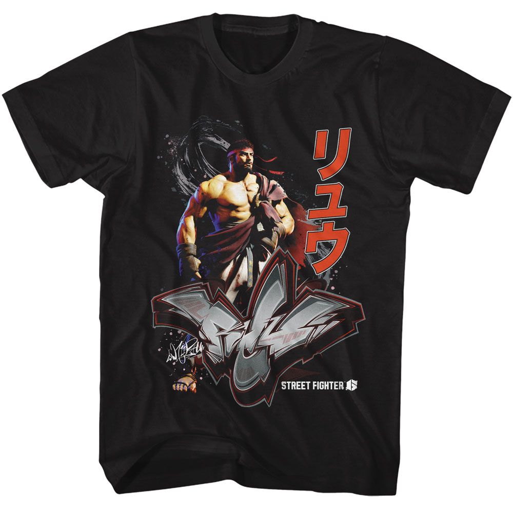 Black Street Fighter t-shirt featuring a Street Fighter Street Fighter Ryu Graffiti design