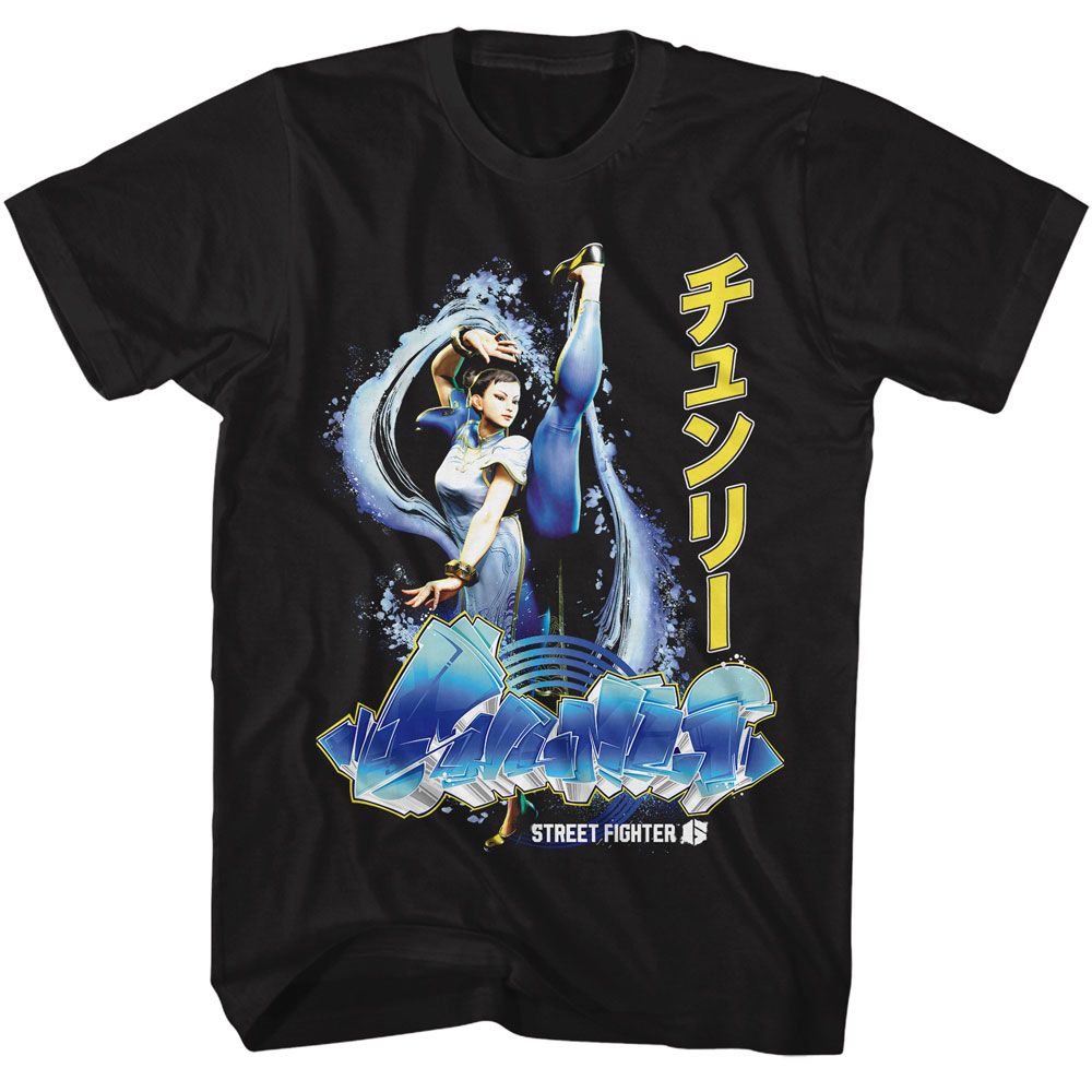 Black Street Fighter t-shirt featuring a Street Fighter Street Fighter Chun Li Graffiti design