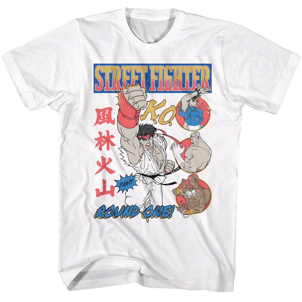 White Street Fighter t-shirt featuring a Street Fighter Street Fighter Round One Comic Wo White design
