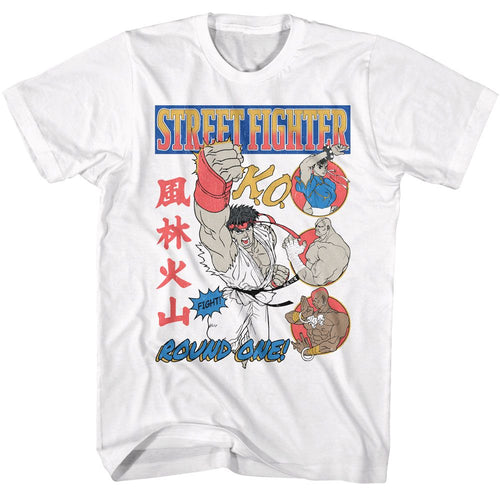 White Street Fighter t-shirt featuring a Street Fighter Street Fighter Round One Comic Wo White design