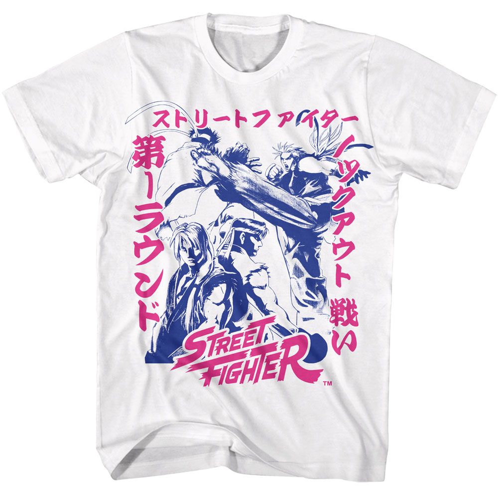 White Street Fighter t-shirt featuring a Street Fighter Street Fighter Two Tone Japanese Graphics design