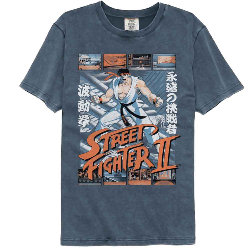 Street Fighter Comfort Colors T-Shirt - Street Fighter Ryu W Various Game Scenes