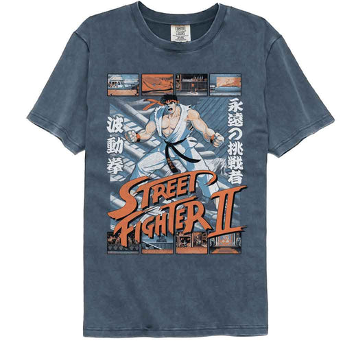 Street Fighter Comfort Colors T-Shirt - Street Fighter Ryu W Various Game Scenes