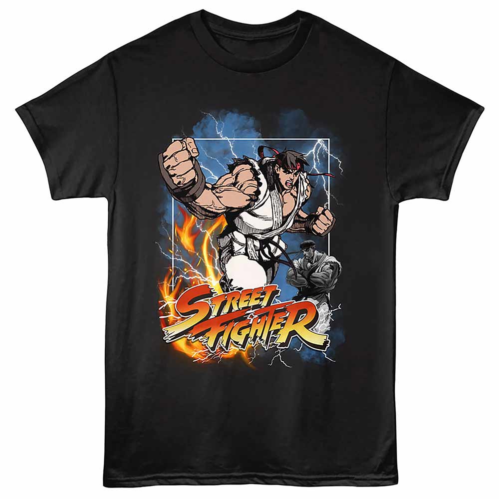 Black Street Fighter t-shirt featuring a Street Fighter Elemental Ryu design