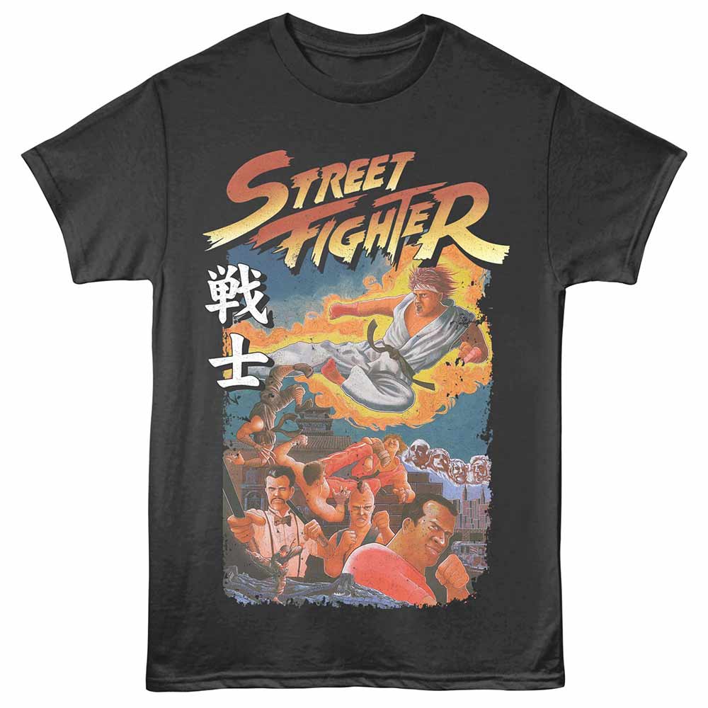 Smoke gray Street Fighter t-shirt featuring a Vintage Collage design