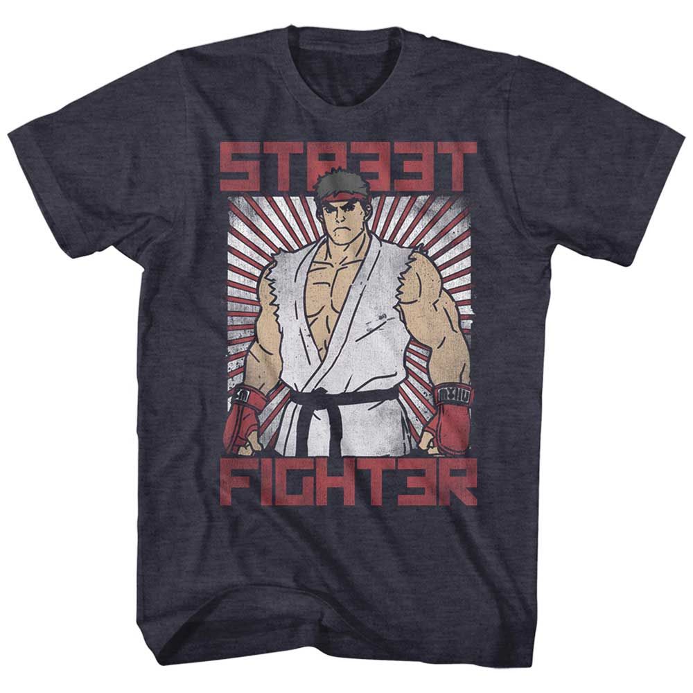 Navy Heather Street Fighter t-shirt featuring a Street Fighter Block Print design