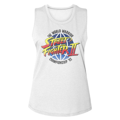 Street Fighter Ladies Muscle Tank - World Warrior - White