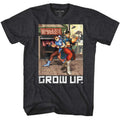 Black Heather Street Fighter t-shirt featuring a Street Fighter Grow Up. design