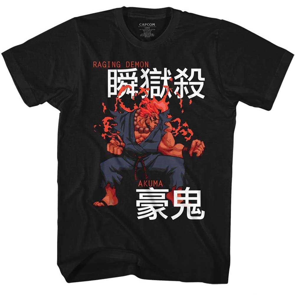 Black Street Fighter t-shirt featuring an Akuma design