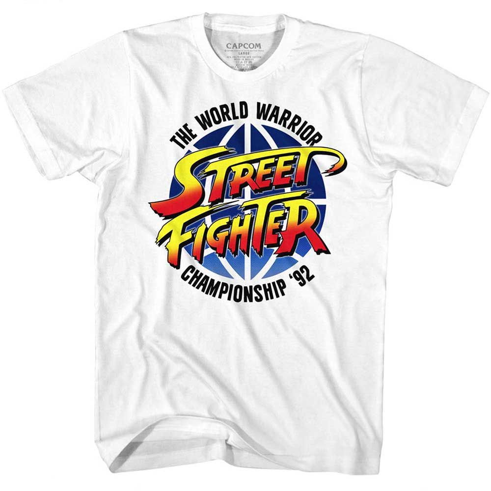 White Street Fighter t-shirt featuring a Street Fighter World Warrior design