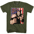 Military Green Street Fighter t-shirt featuring a Guile design