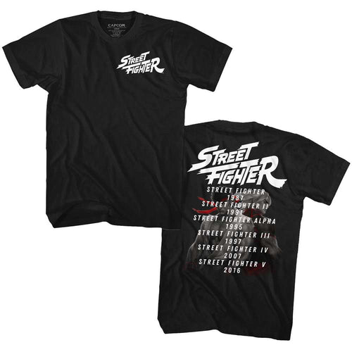 Black Street Fighter t-shirt featuring a Street Fighter Release Dates design