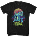 Black Street Fighter t-shirt featuring a Street Fighter Synthwave Fighter design